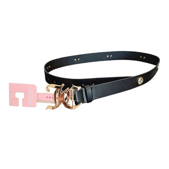 Juicy Couture Black Faux Leather Gold Logo Charmed Waist Belt Med/ Lrg NWT main image 5